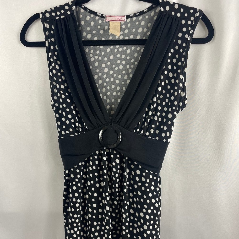 Vol 1 Black with white polka dotted V neck Belted tank top Top Size Small